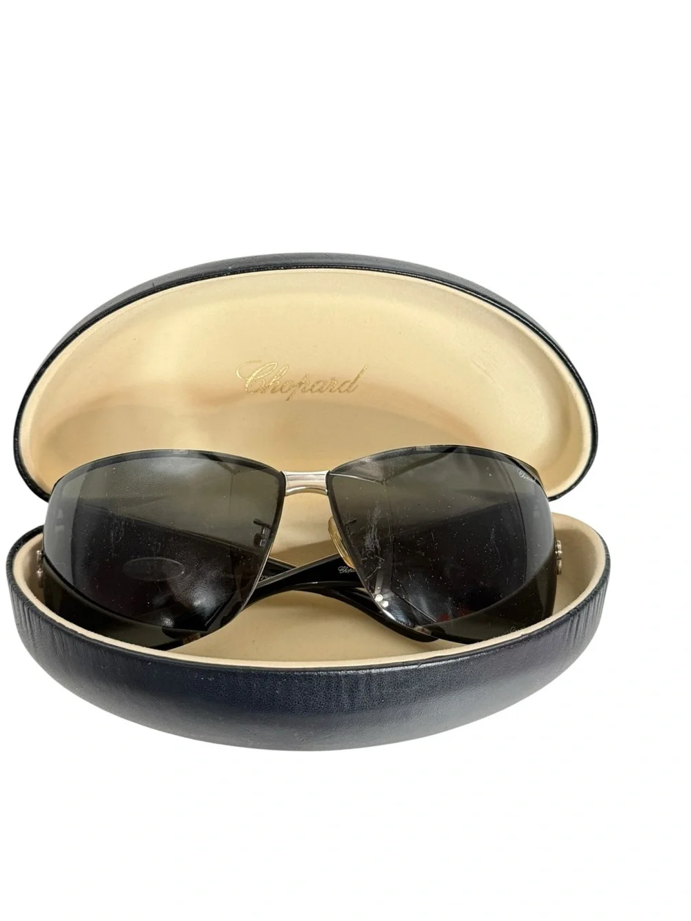 Chopard wrap shield  Sunglasses with Case SCH 637 0579 made in Italy  23kt gp
